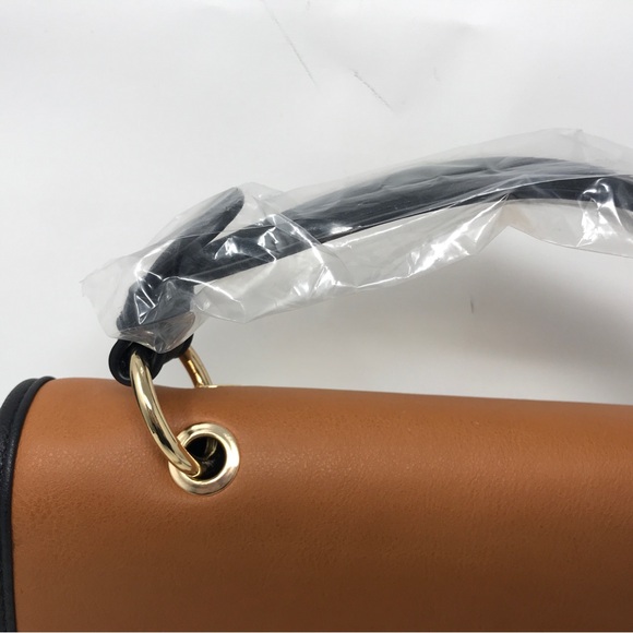 JustFab Color Blocked Messenger Bag, Size  10”L x 8”H x 4”D - Black/Cognac/White - Picture 8 of 13